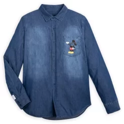 Mickey Mouse And Pluto Woven Chambray Shirt For Adults