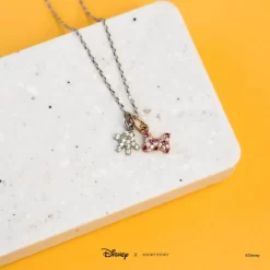 Disney Necklace Diamante Mickey Gloves & Bow, Silver -Magic Mode Shop 348658000968 1